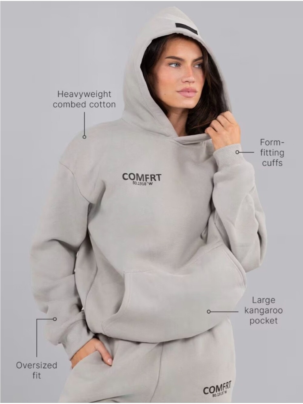 COMFRT Coordinate Hoodie Size Medium in Stone Unisex Oversized Heavyweight - Picture 3 of 12